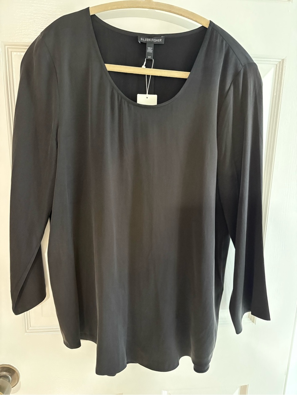 Eileen Fisher Black Scoop-Neck Silk Charmeuse Top
